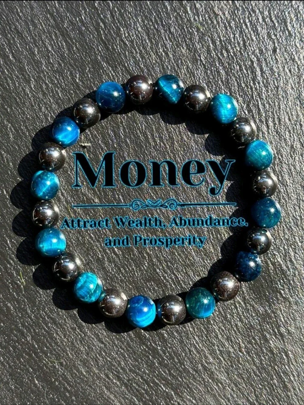 8mm Blue Tiger Eye & Hematite Beaded Bracelet For Men & Women, Daily Wear To